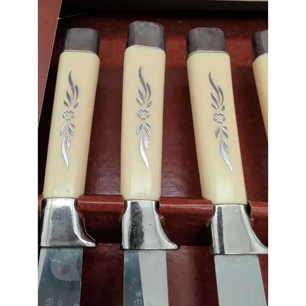 Royal Sheffield Desert Flower Steak Knives 8 Pc England 1960's